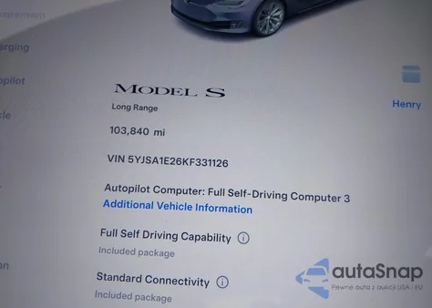 2019 Tesla Model S 100D/75D/Long Range/Standard Range из США, поврежденный, VIN 5YJSA1E26KF331126